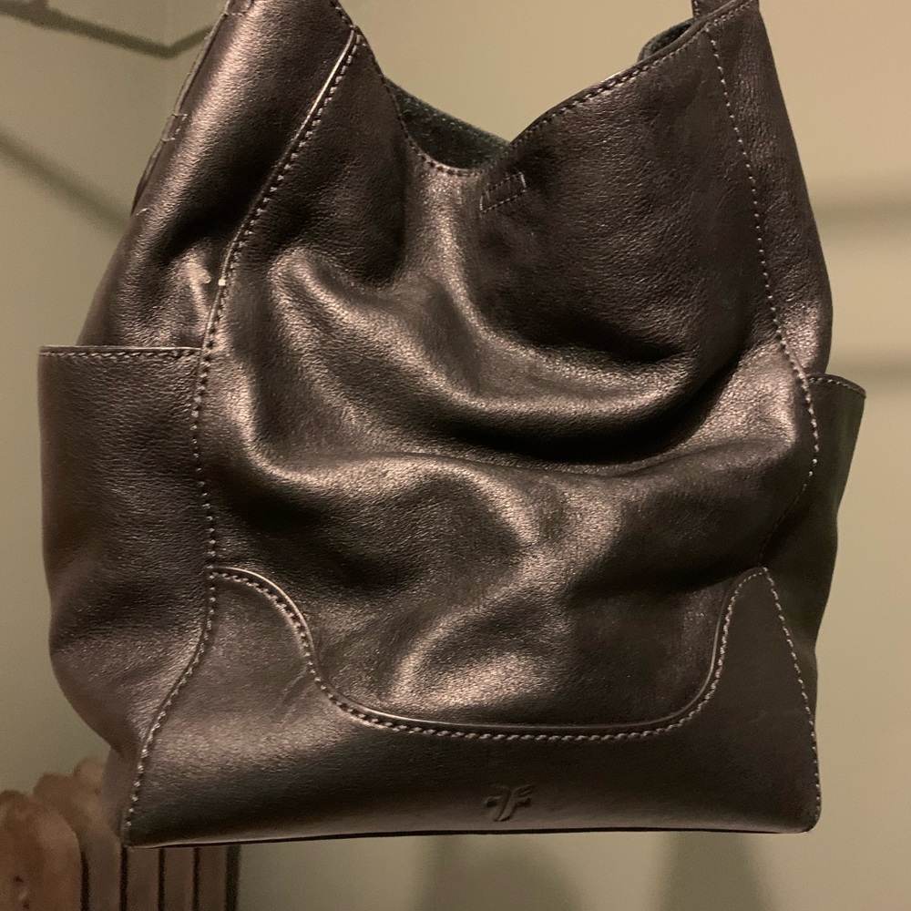 FRYE black leather shoulder bag- Used twice.